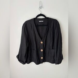 Linenfox Heavy Linen Cropped Cardigan Jacket Black S/M Minimalist